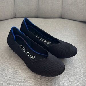Rothy's Black Ballet Flats with Blue Trim